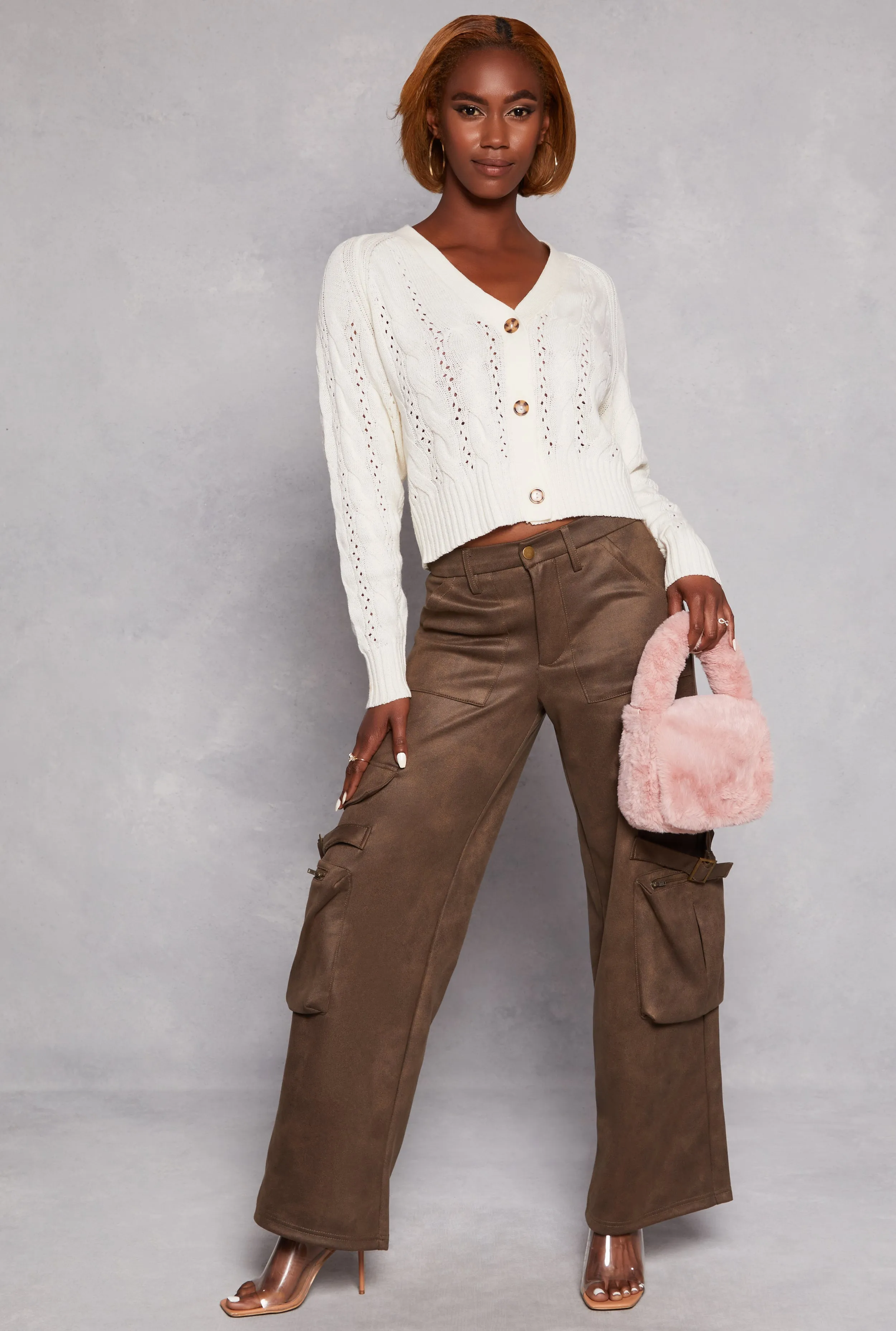 Pointelle Cable Knit Long Sleeve Cardigan sold by Rainbow product image thumbnail 2