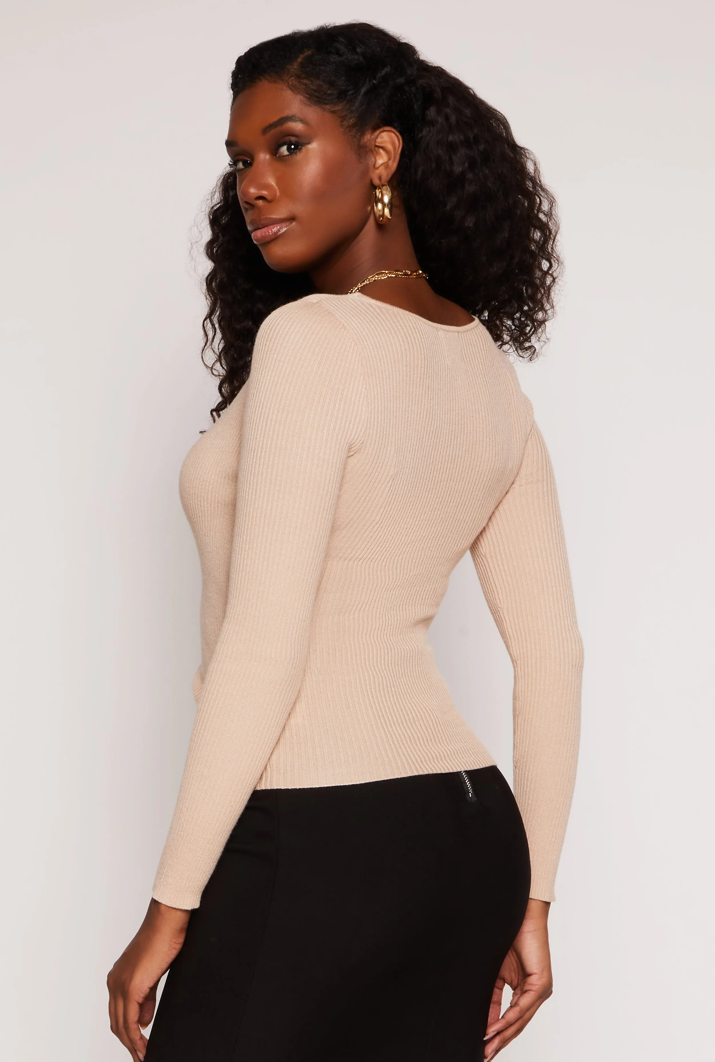 Rib Knit Long Sleeve Surplice Sweater sold by Rainbow product image thumbnail 3