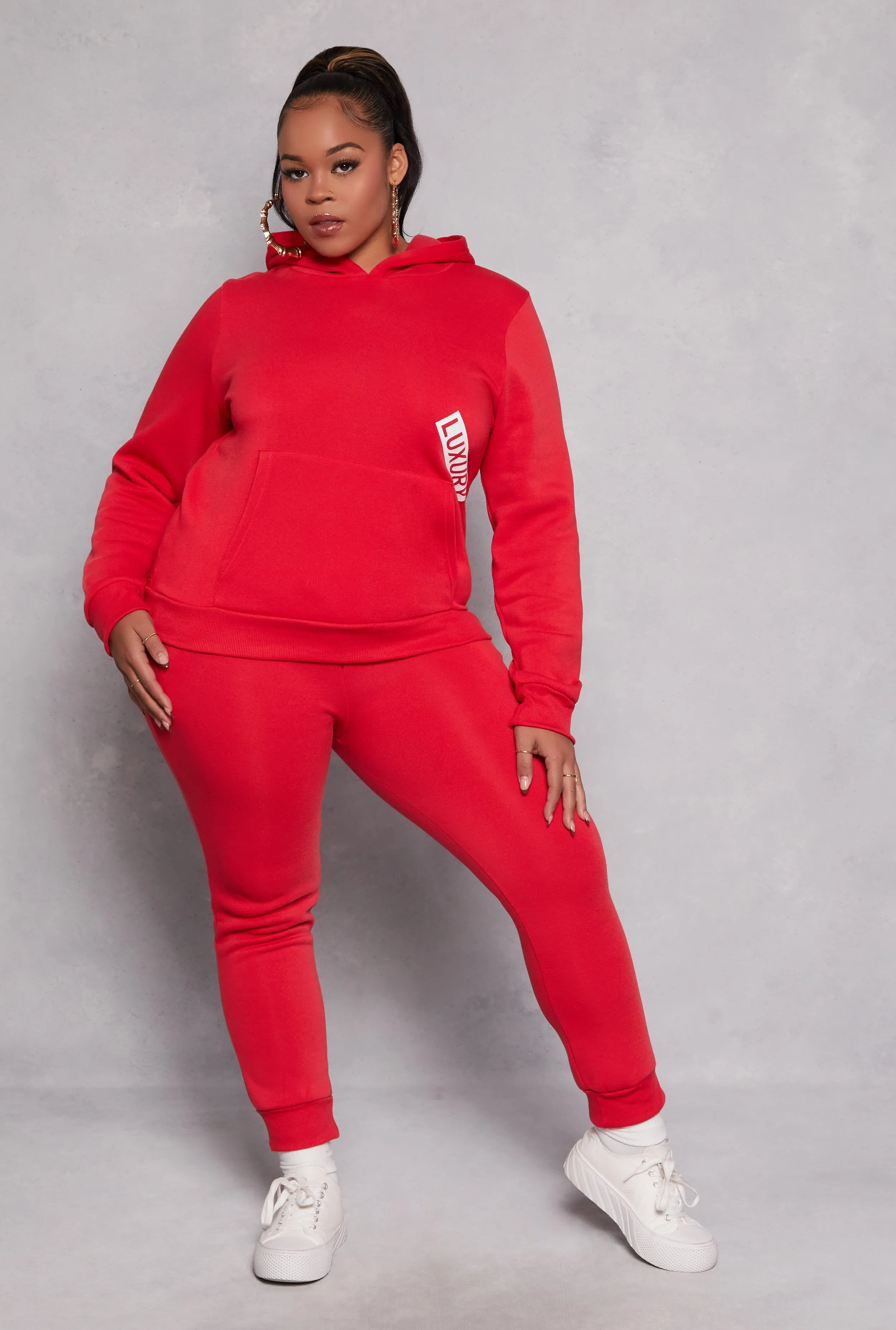 Plus Size Fleece Luxury Graphic Drawstring Joggers sold by Rainbow