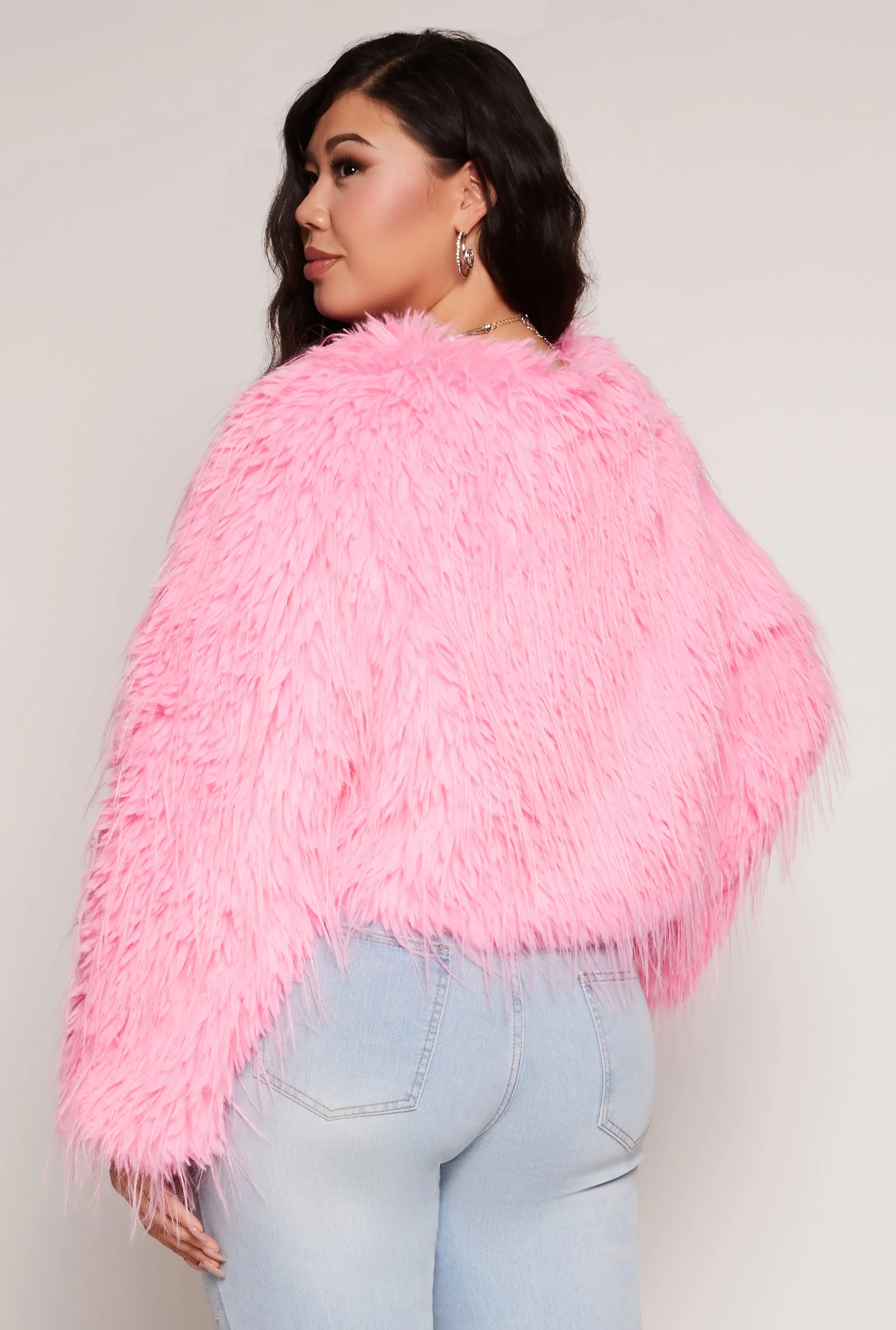 Plus Size Cropped Shaggy Faux Fur Jacket sold by Rainbow product image thumbnail 3