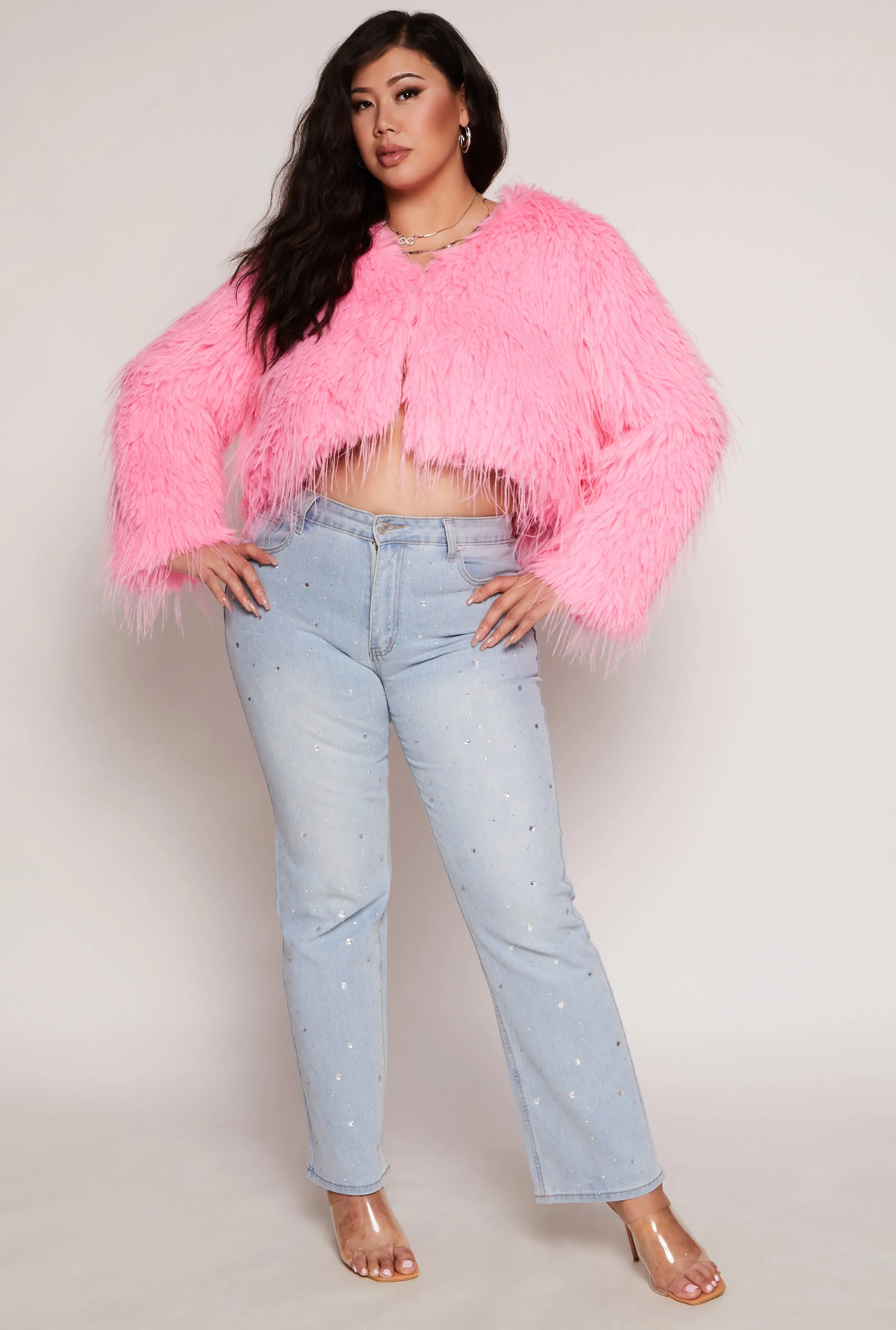 Plus Size Cropped Shaggy Faux Fur Jacket sold by Rainbow product image thumbnail 2