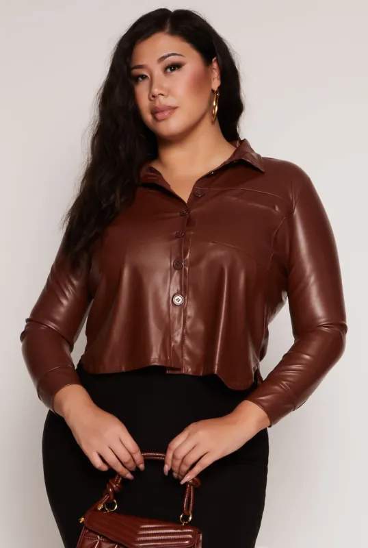 Plus Size Faux Leather Cropped Shirt sold by Rainbow