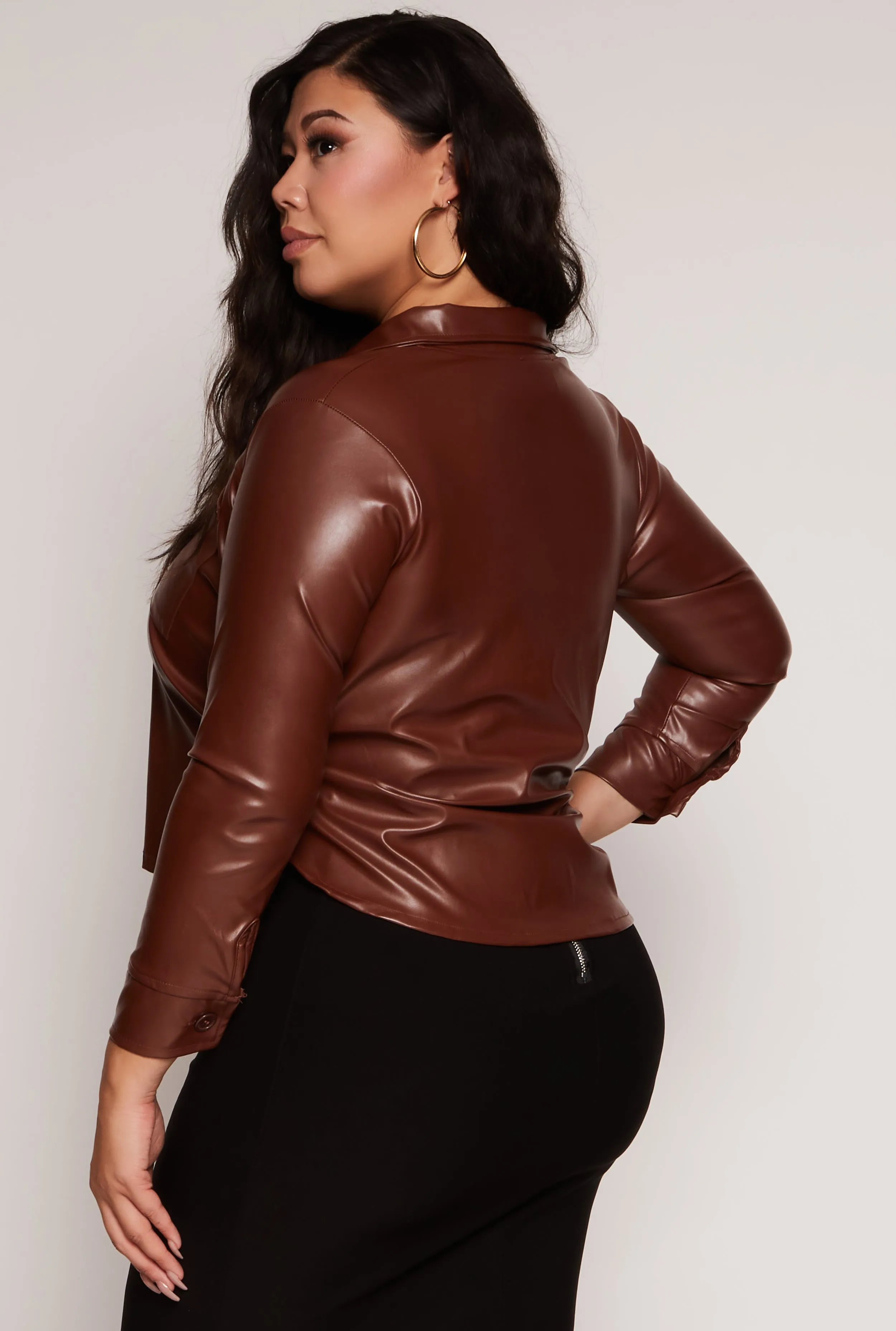 Plus Size Faux Leather Cropped Shirt sold by Rainbow product image thumbnail 3