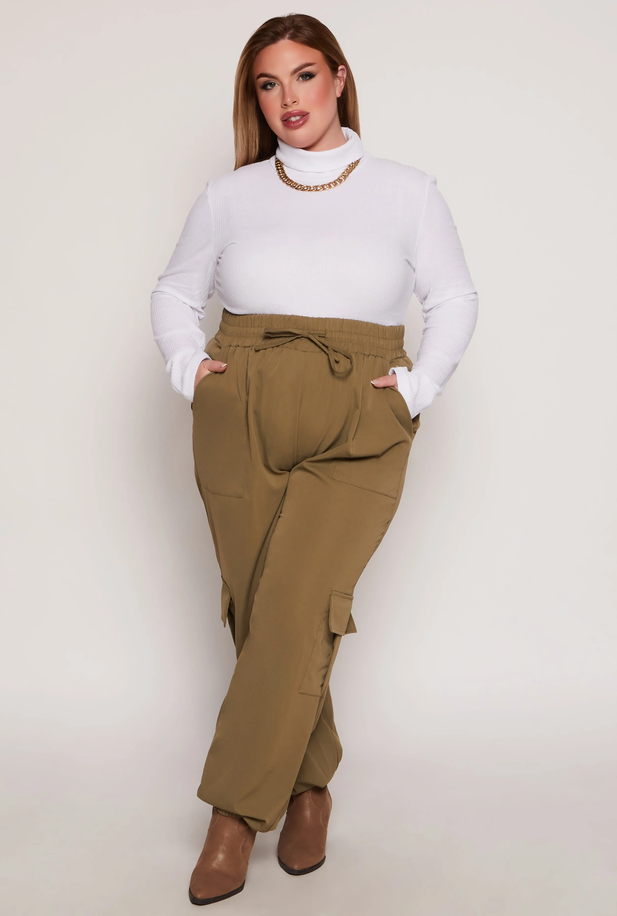 Plus Size Poplin Cargo Pocket Joggers sold by Rainbow