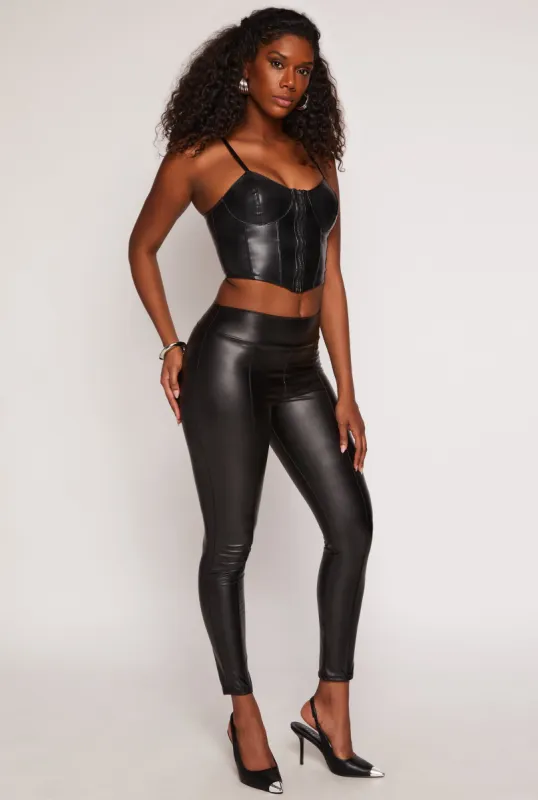 Faux Leather Pull On Pintuck Pants sold by Rainbow