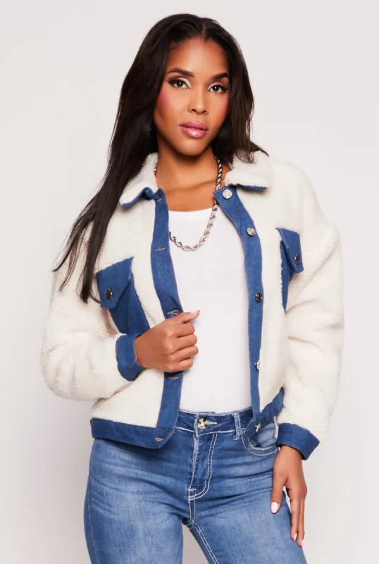 Denim Trim Sherpa Jacket sold by Rainbow