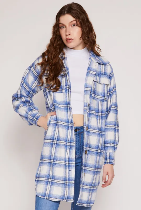 Spoon Jeans Plaid Brushed Knit Long Shacket sold by Rainbow
