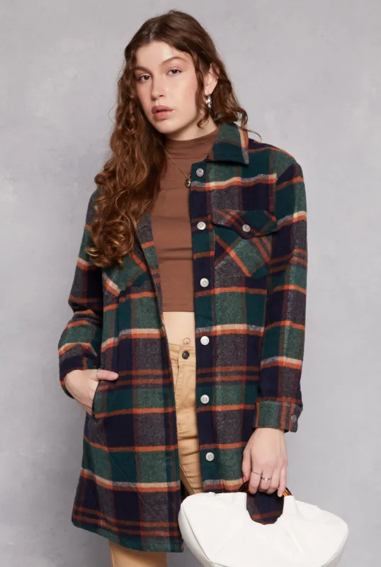 Spoon Jeans Brushed Knit Plaid Long Shacket sold by Rainbow