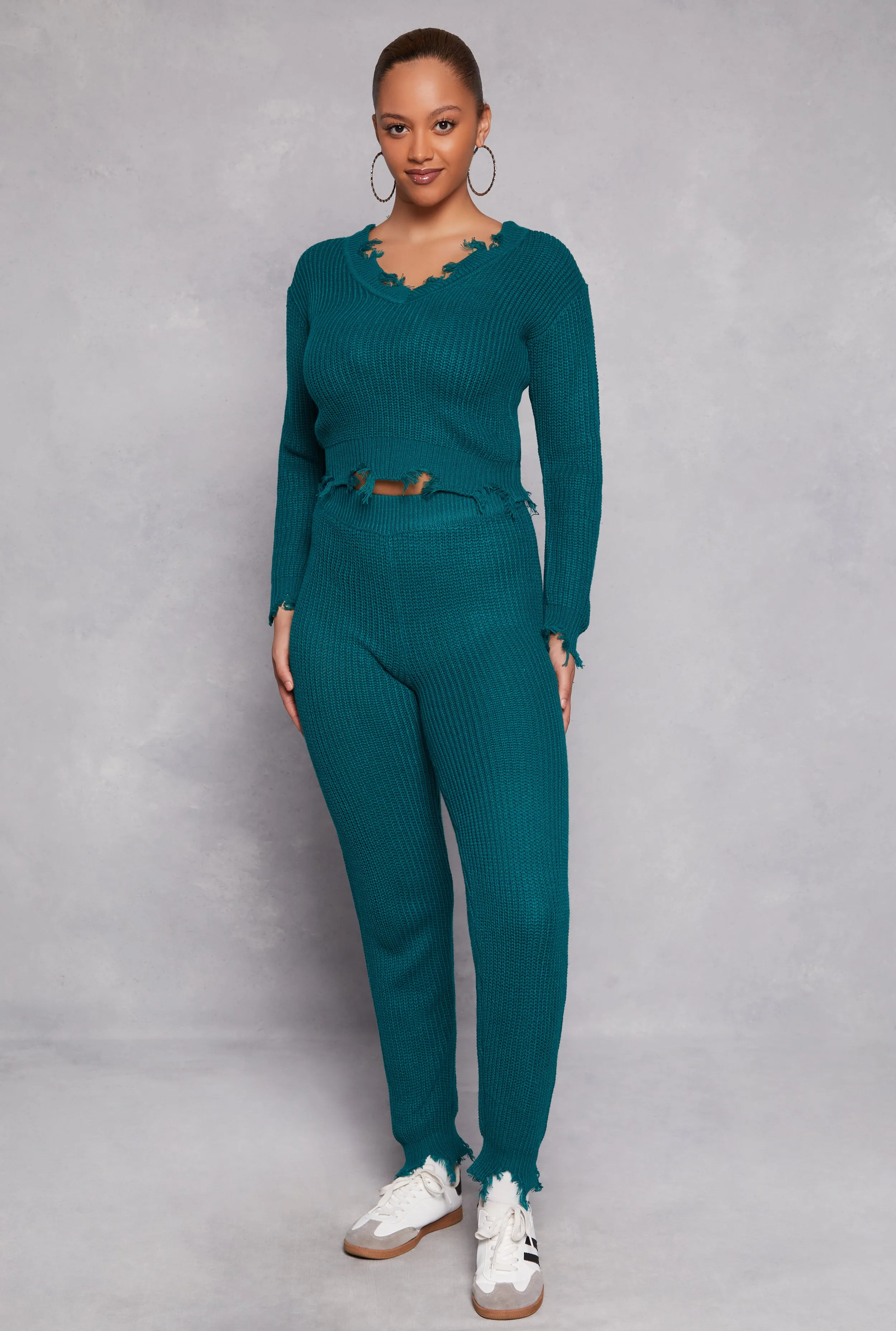 Distressed Long Sleeve V Neck Sweater sold by Rainbow product image thumbnail 2