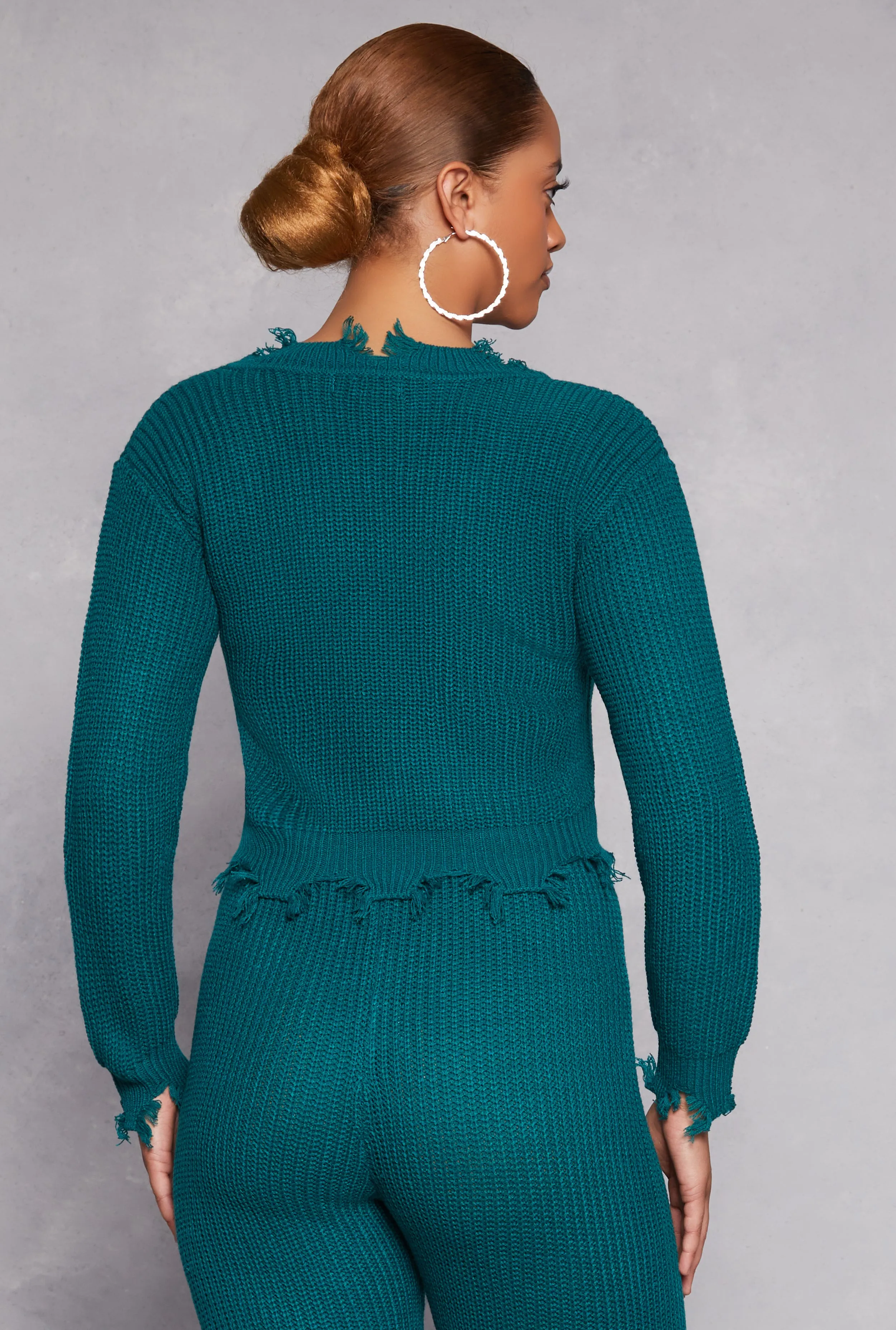 Distressed Long Sleeve V Neck Sweater sold by Rainbow product image thumbnail 3