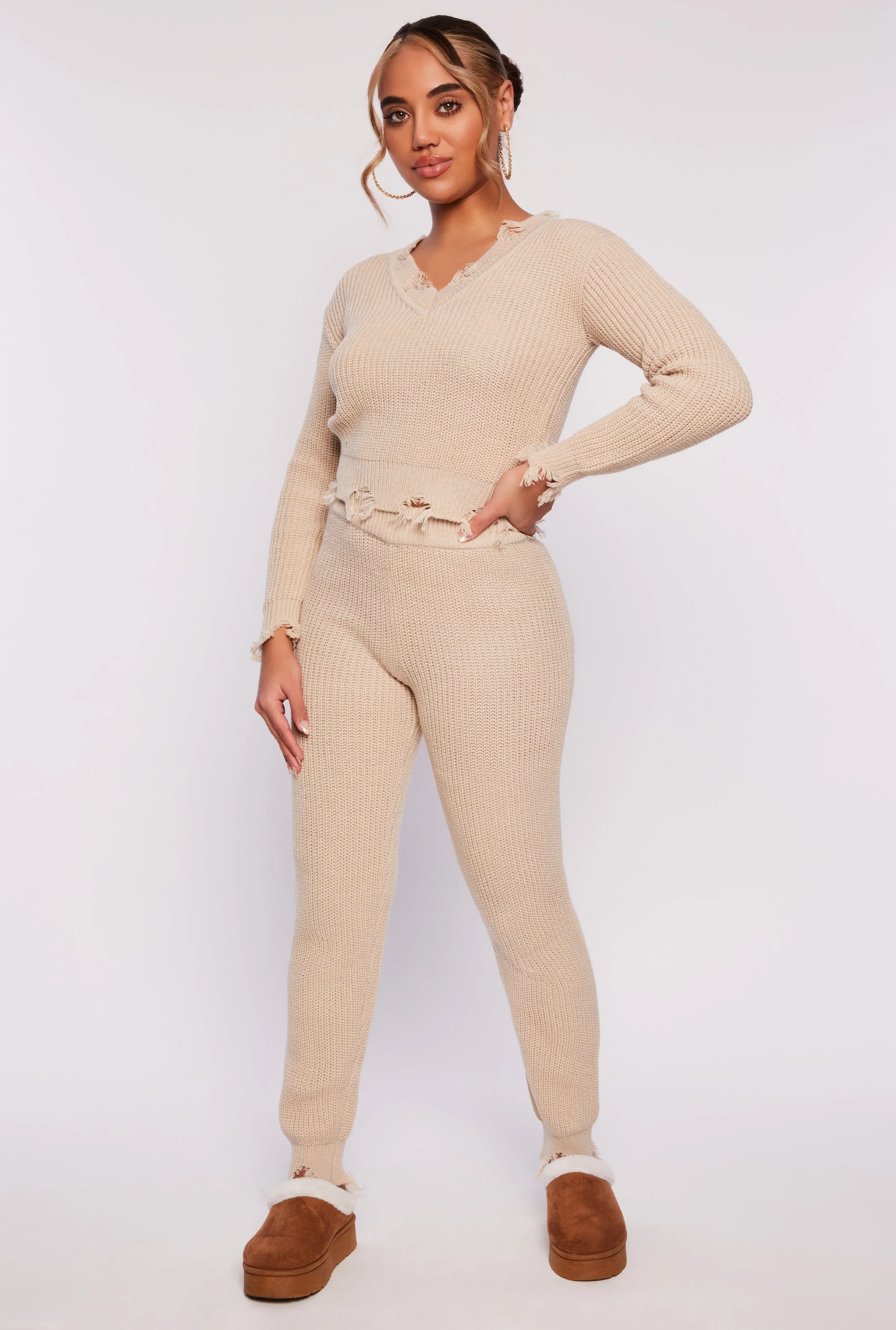 Distressed Long Sleeve V Neck Sweater sold by Rainbow product image thumbnail 2