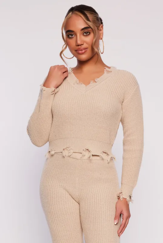 Distressed Long Sleeve V Neck Sweater sold by Rainbow