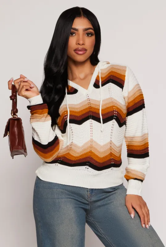 Chevron Drawstring Hooded Sweater sold by Rainbow