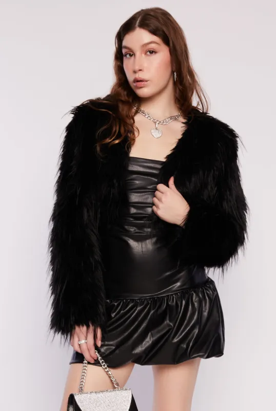 Faux Fur Open Front Cropped Jacket sold by Rainbow