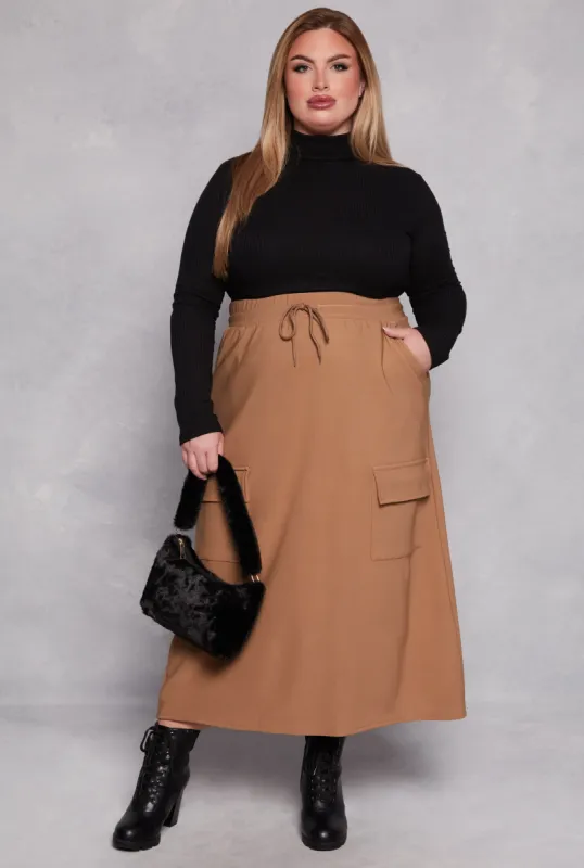 Plus Size Scuba Drawstring Maxi Skirt sold by Rainbow