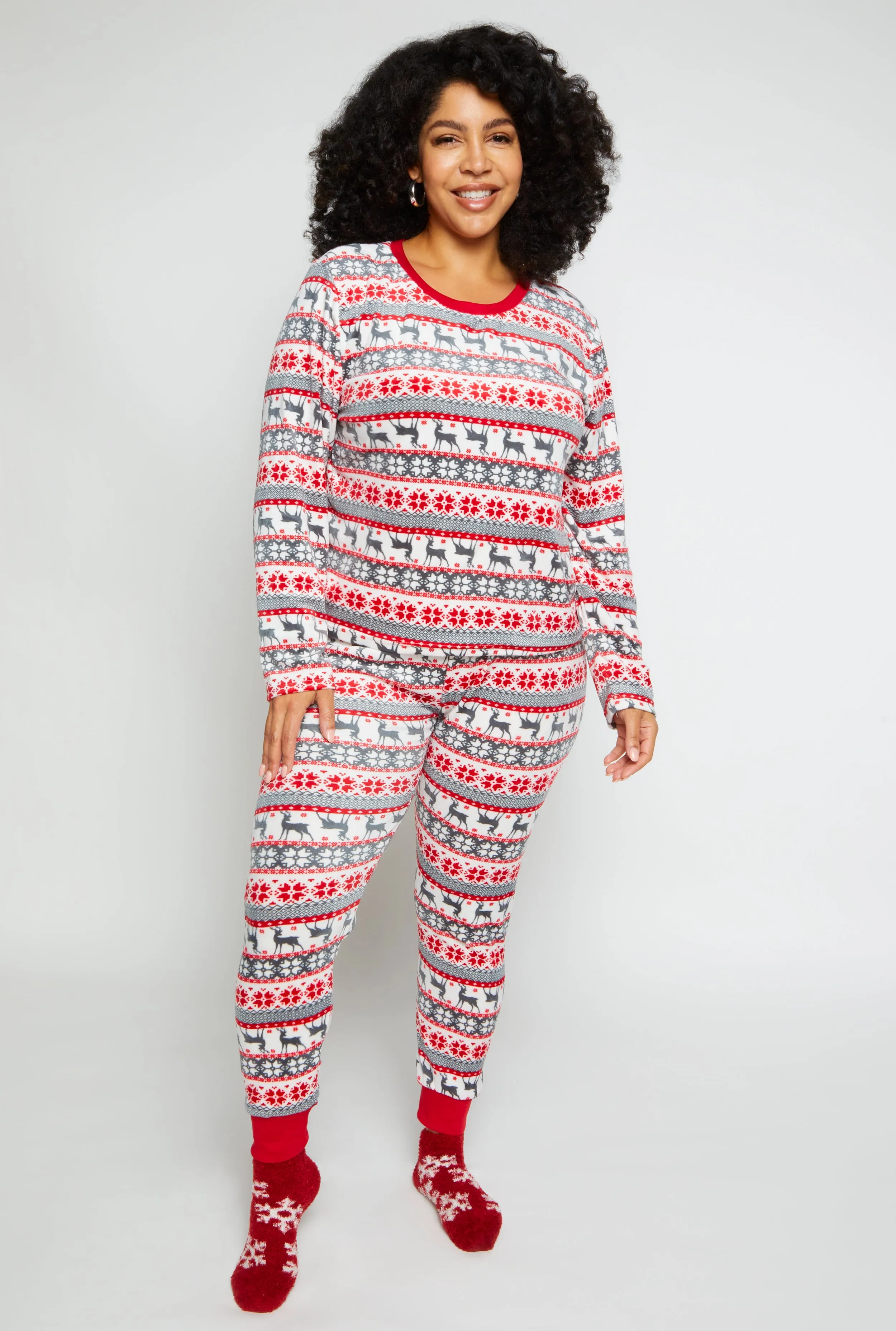 Plus Size Matching Reindeer Fair Isle Snug Fit Family Pajamas sold by Rainbow