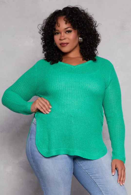 Plus Size Waffle Knit Caged Side Sweater sold by Rainbow
