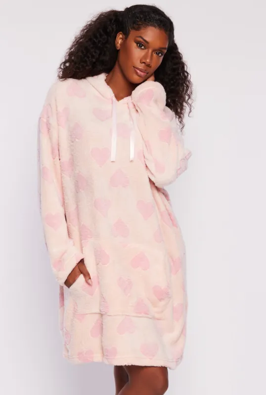 Heart Print Blanket Hoodie sold by Rainbow