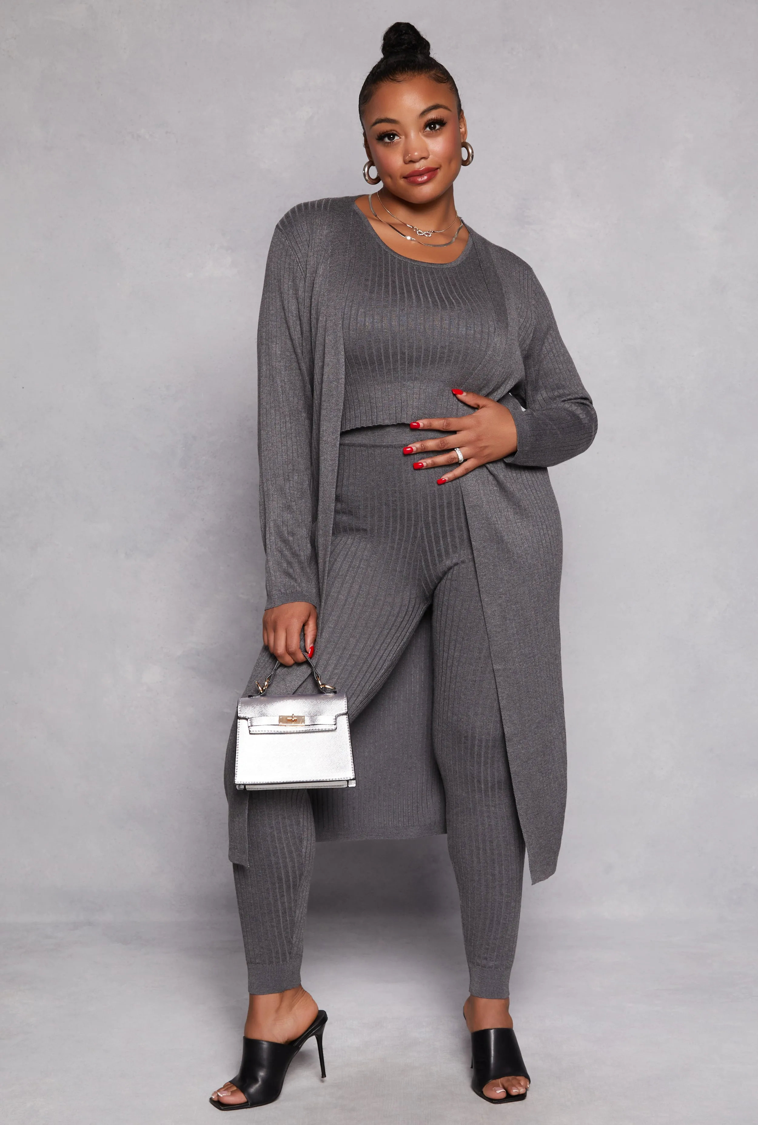 Plus Size Daisy Ribbed Knit Duster sold by Rainbow