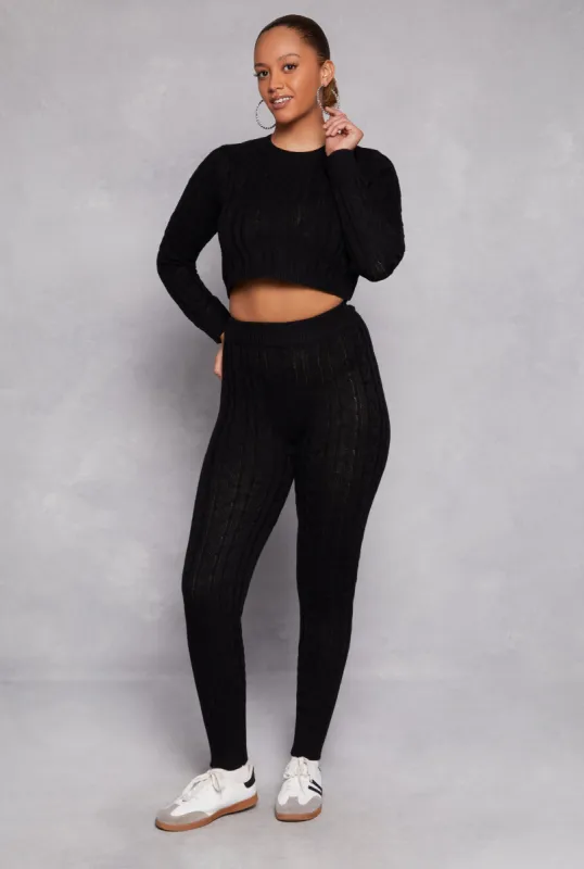 Cable Knit High Waisted Joggers sold by Rainbow