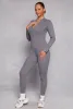 Ribbed Knit Zip Front Long Sleeve Catsuit sold by Rainbow