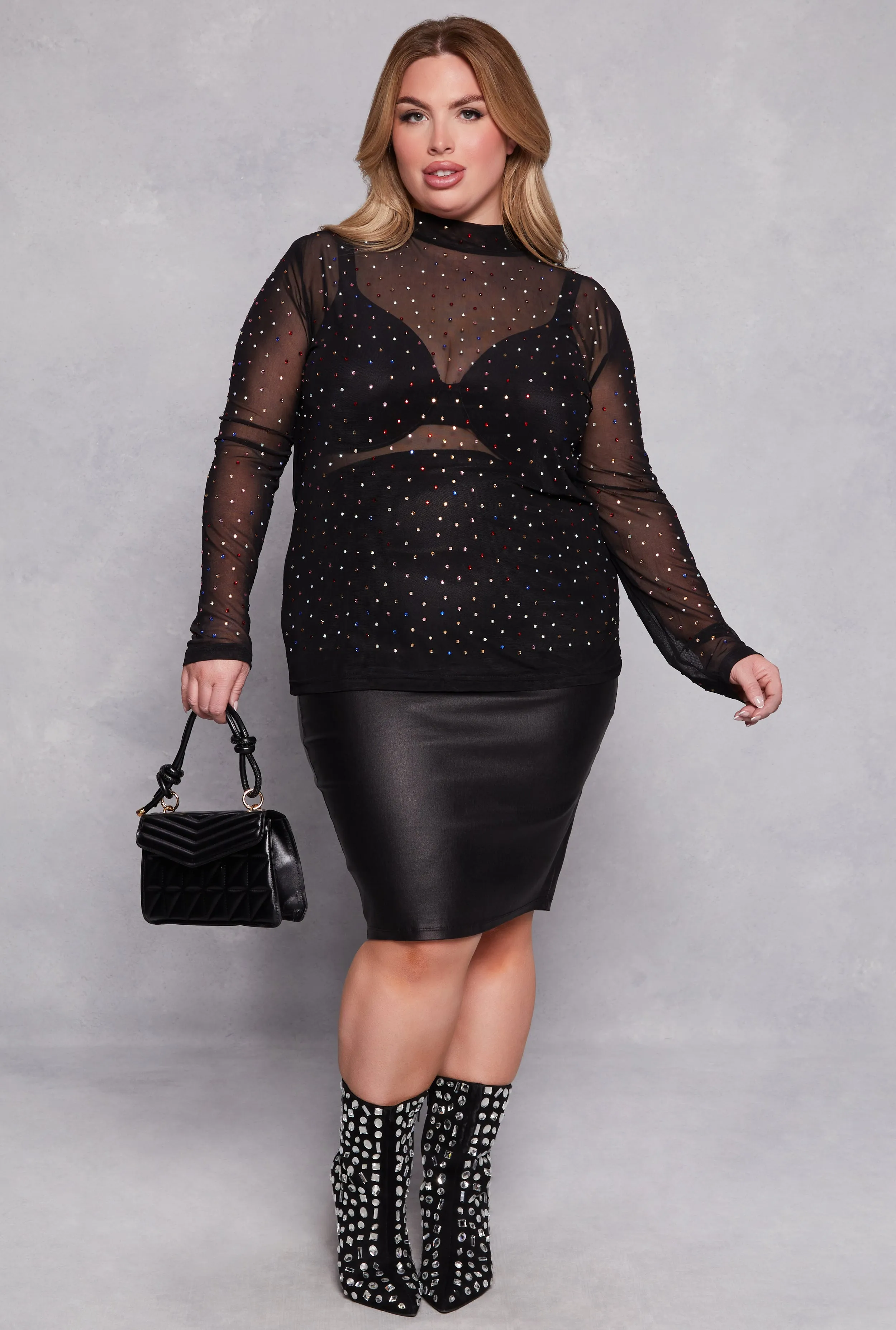 Plus Size Mesh Rhinestone Long Sleeve Top sold by Rainbow product image thumbnail 2