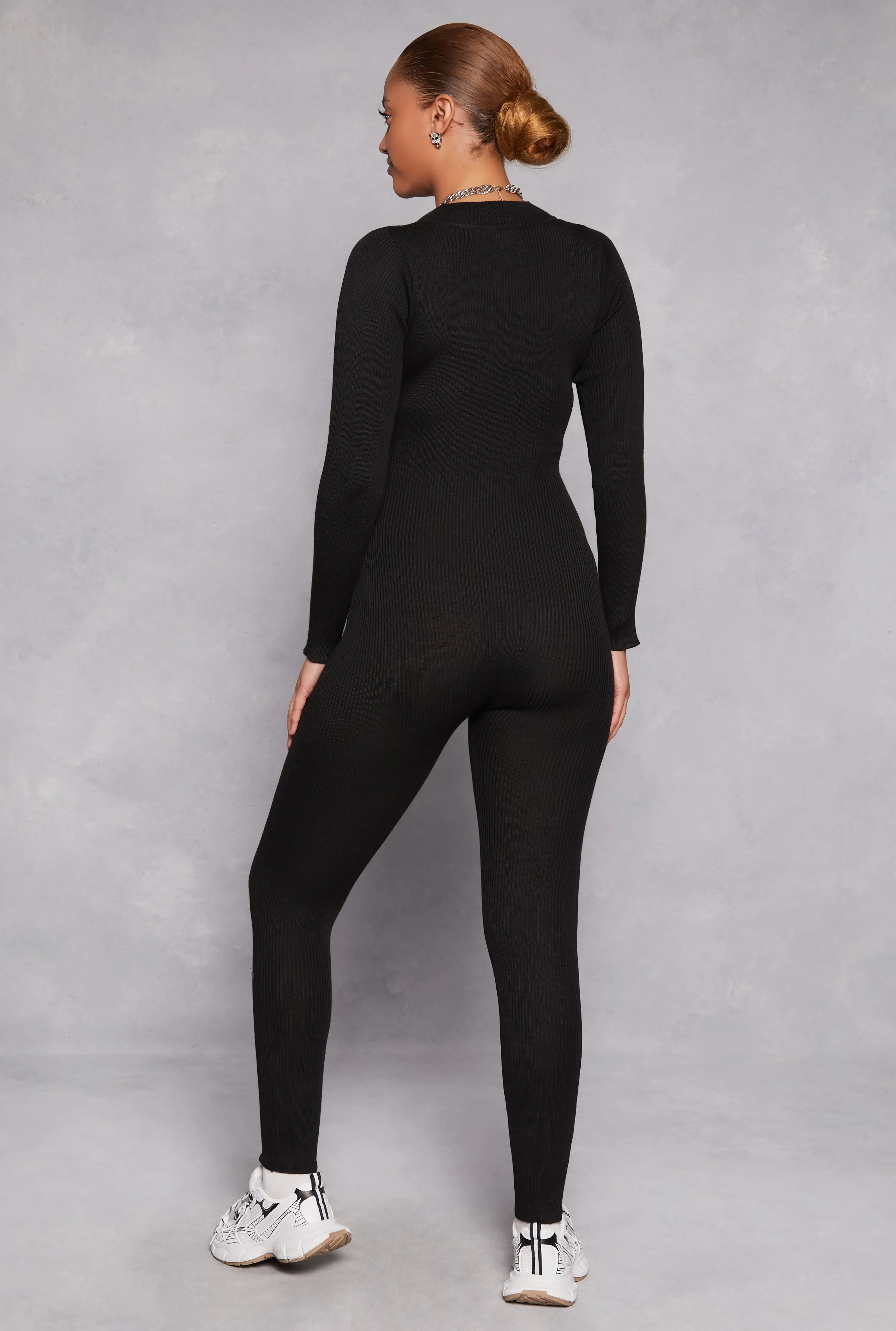 Ribbed Knit Zip Front Long Sleeve Catsuit sold by Rainbow product image thumbnail 3