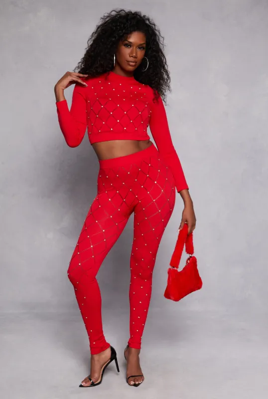 Laser Cut Detail Rhinestone Seamless Leggings sold by Rainbow