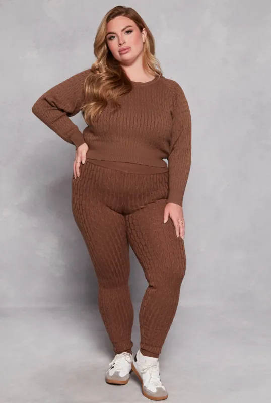 Plus Size Cable Knit Wide Waist Leggings sold by Rainbow