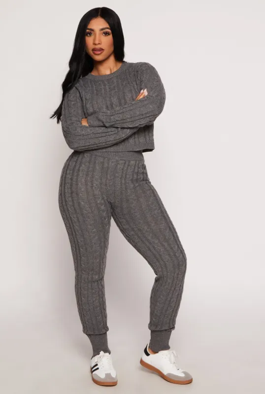 Cable Knit High Waisted Joggers sold by Rainbow