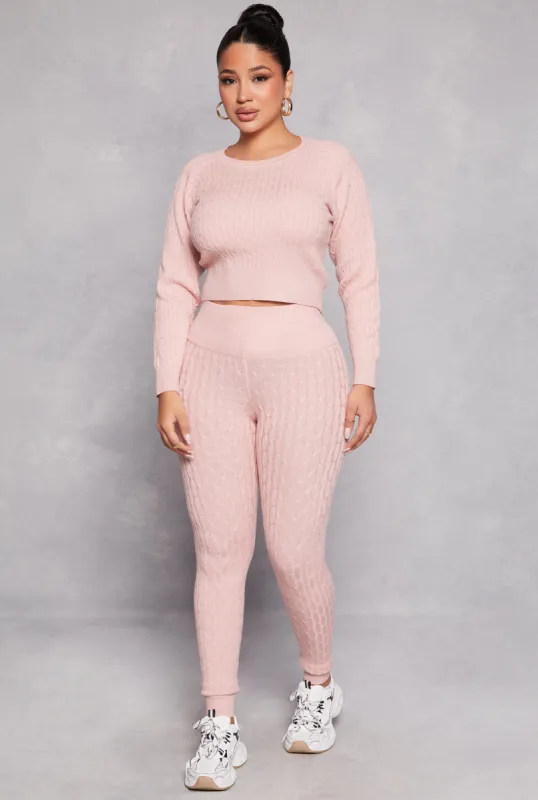 Daisy Cable Knit High Waist Leggings sold by Rainbow