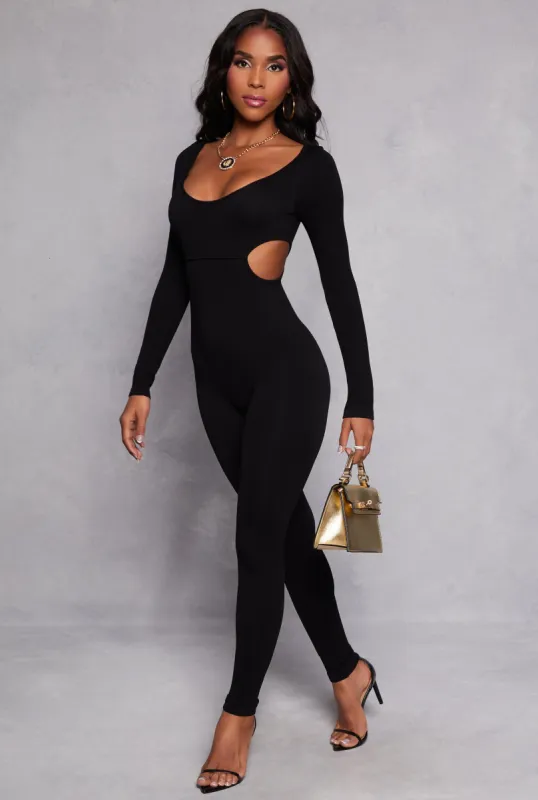 Ribbed Knit Cut Out Side Catsuit sold by Rainbow