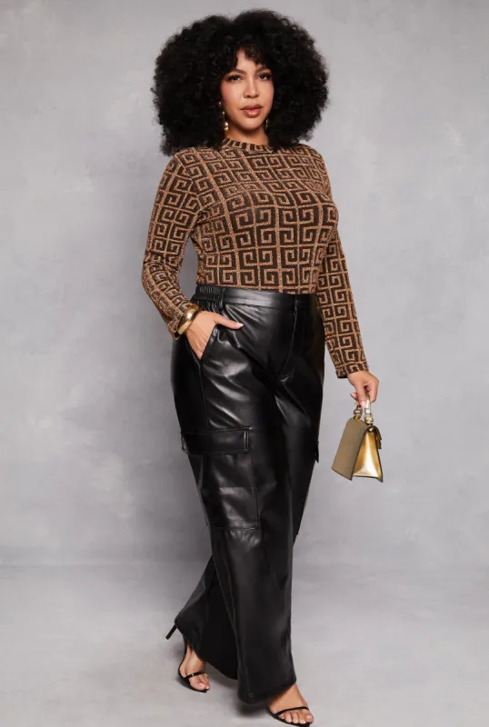 Plus Size Faux Leather High Waist Cargo Pants sold by Rainbow