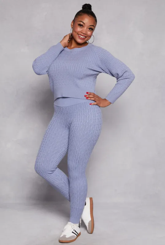 Plus Size Cable Knit Wide Waist Leggings sold by Rainbow