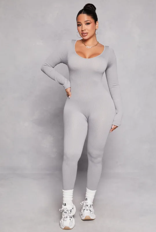 Seamless Ribbed Knit Scoop Neck Catsuit sold by Rainbow
