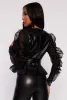 Organza Puff Sleeve Faux Leather Moto Jacket sold by Rainbow