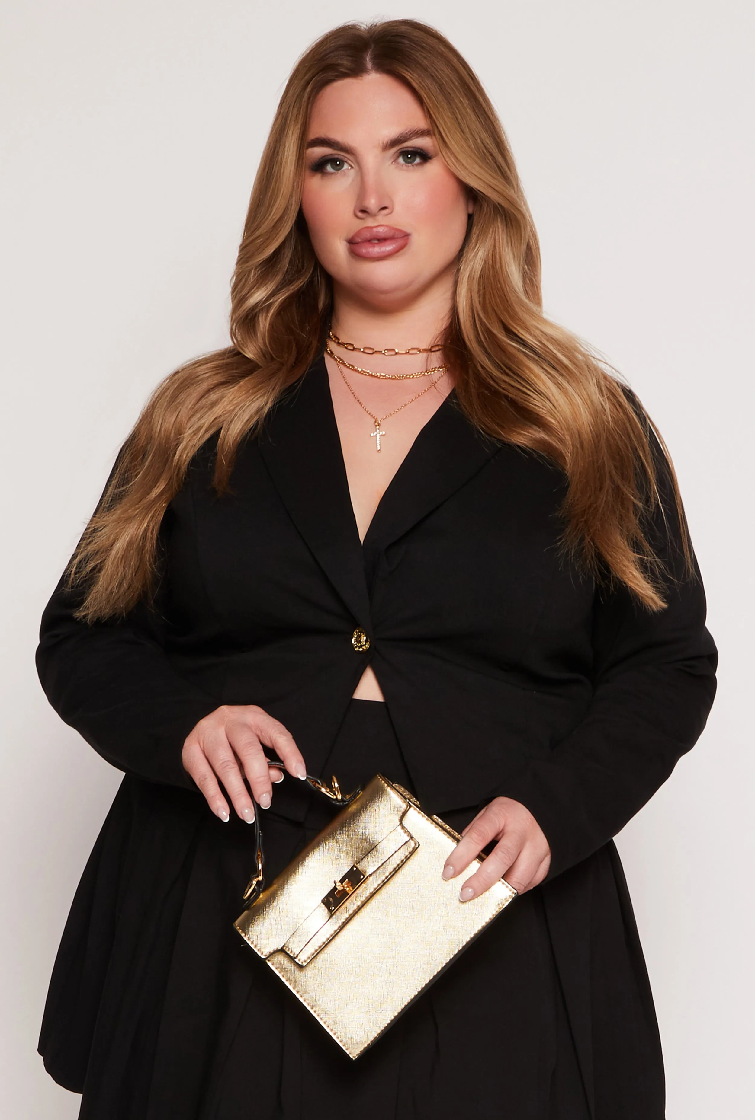 Plus Size Crepe Knit Single Button Blazer sold by Rainbow