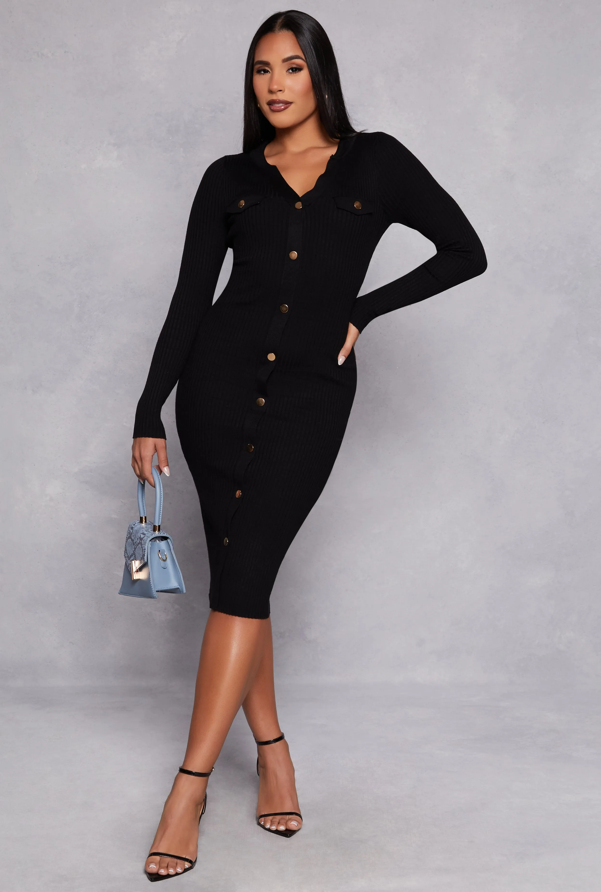 Ribbed Knit Button Detail Sweater Dress sold by Rainbow product image thumbnail 2