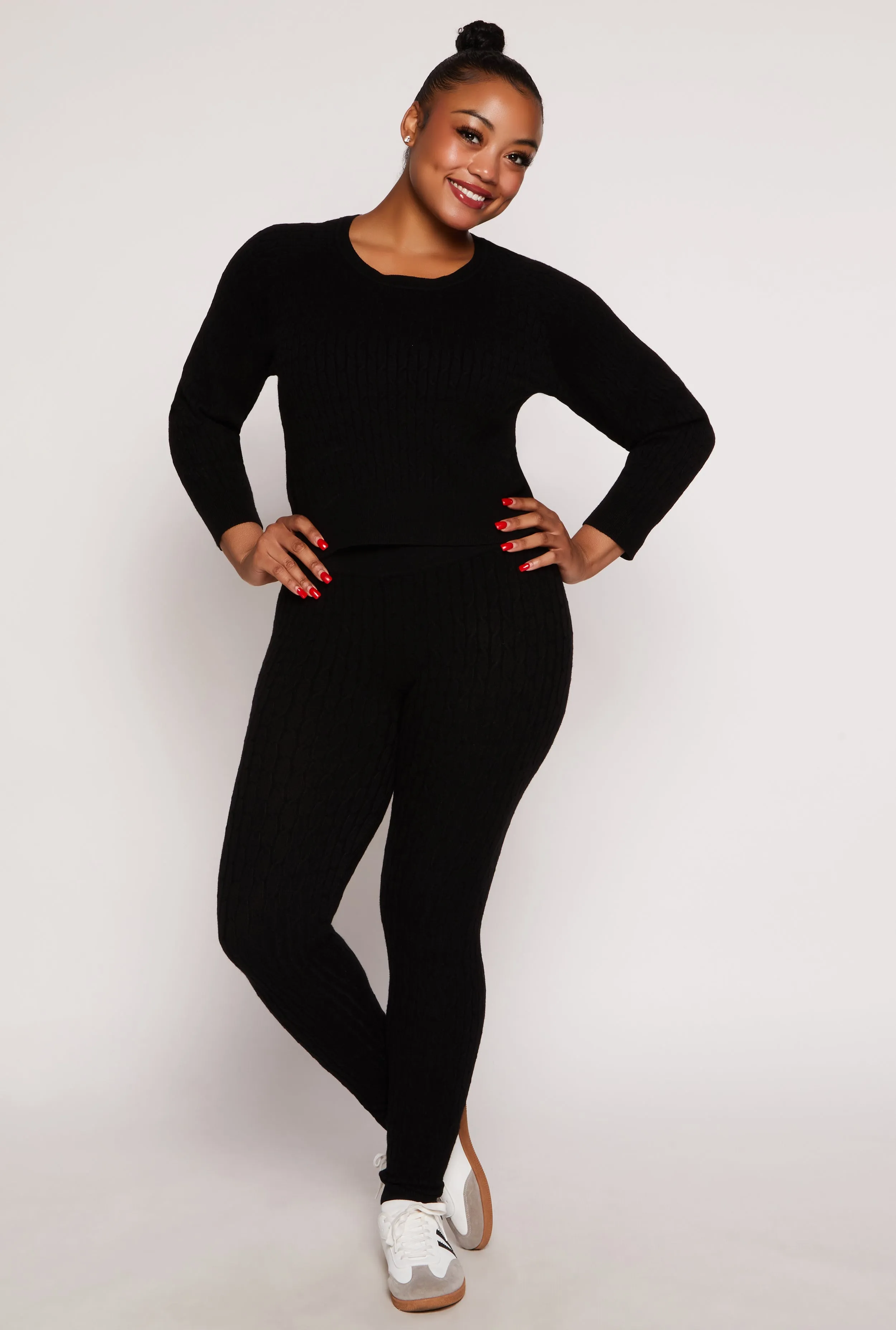 Plus Size Cable Knit Wide Waist Leggings sold by Rainbow