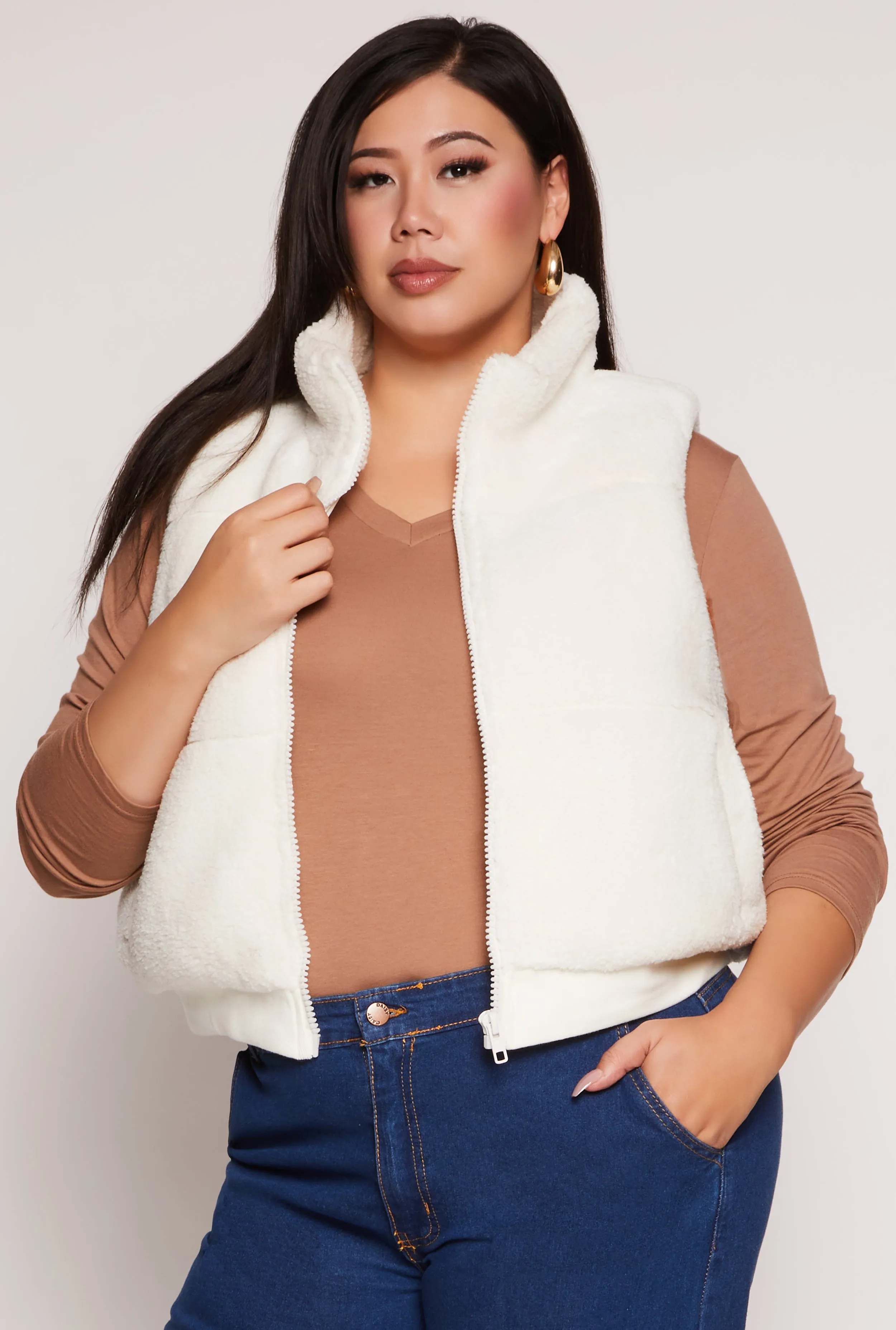 Plus Size Almost Famous Sherpa Vest sold by Rainbow