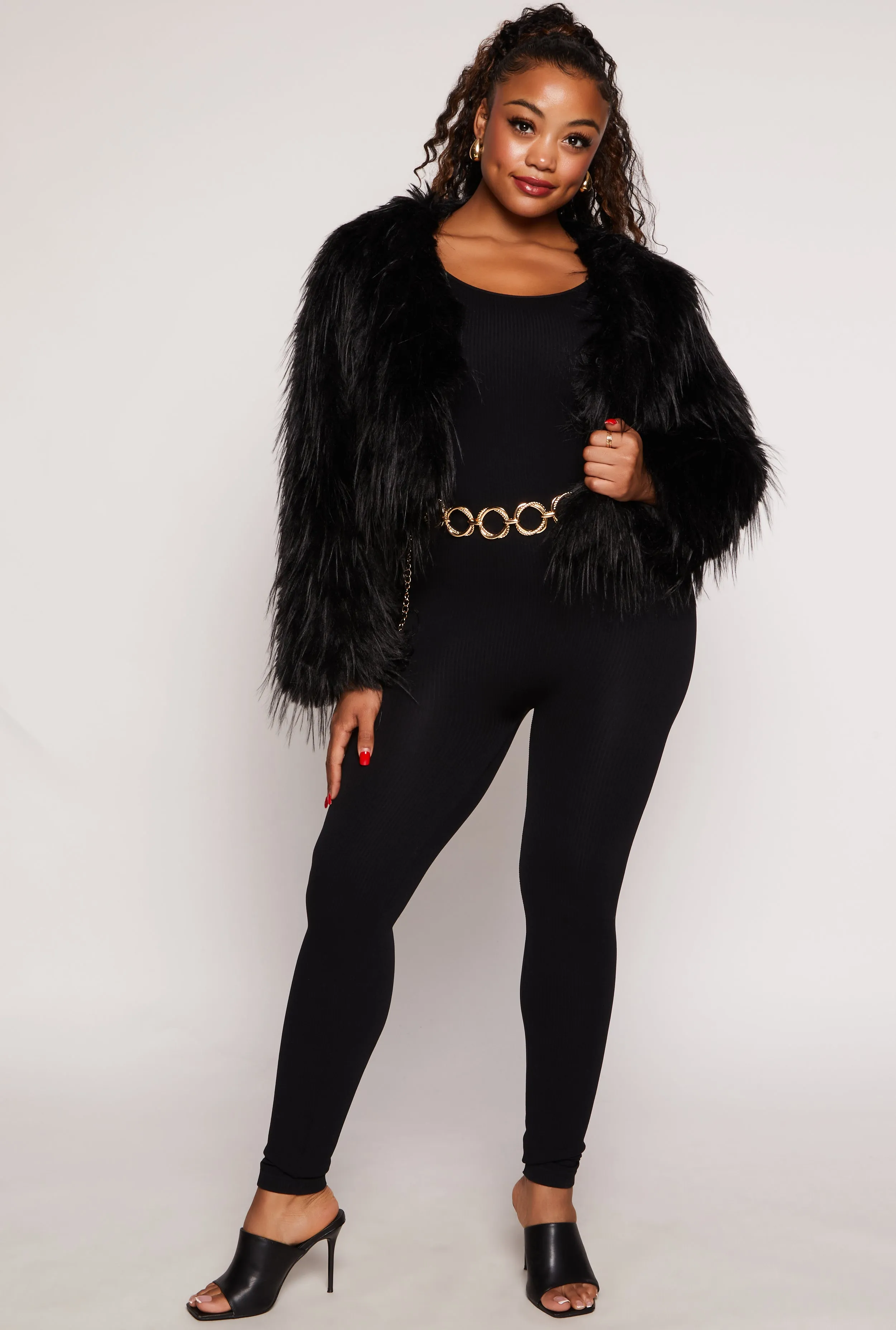 Plus Size Cropped Shaggy Faux Fur Jacket sold by Rainbow product image thumbnail 2