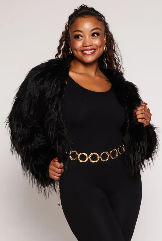 Plus Size Cropped Shaggy Faux Fur Jacket sold by Rainbow