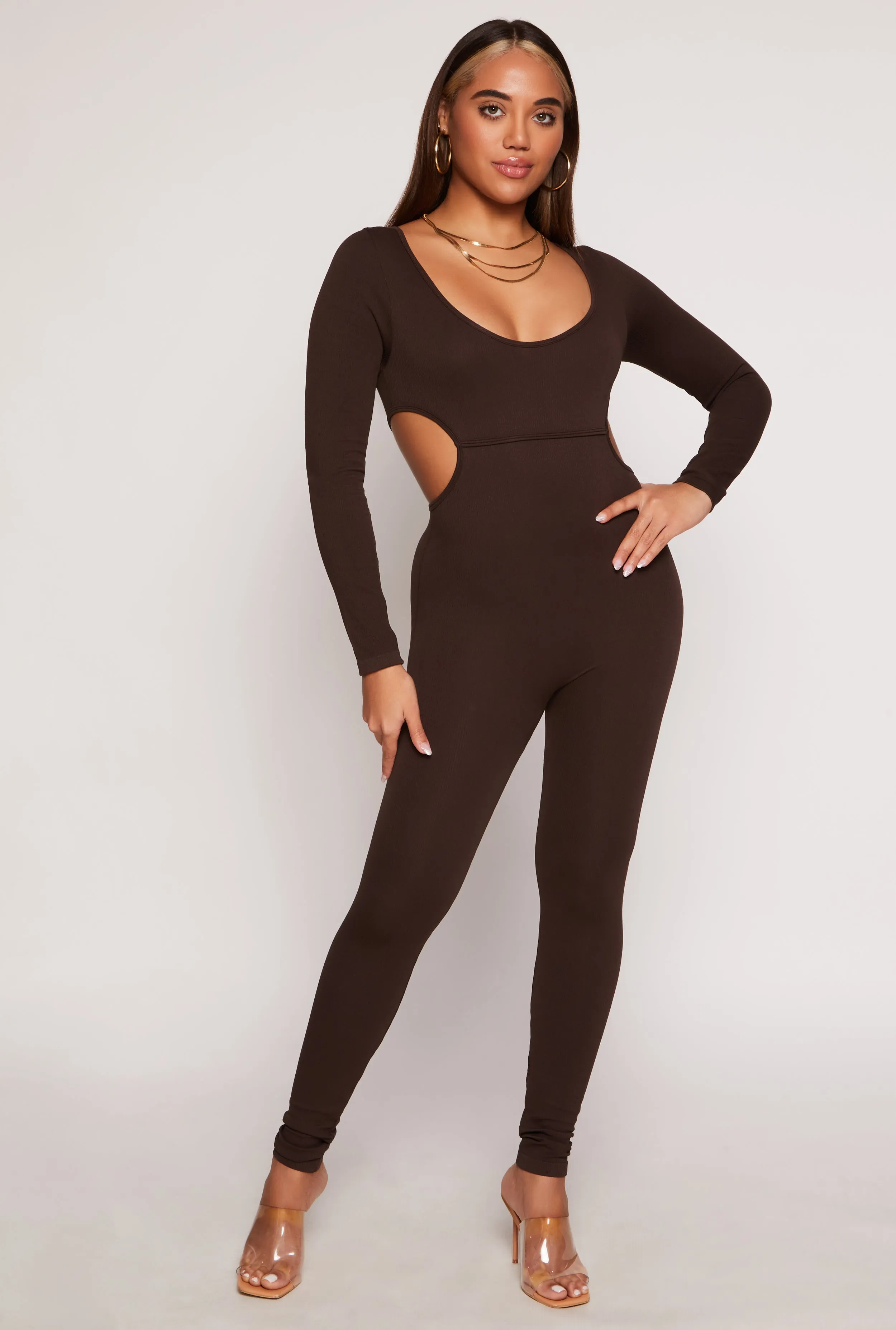 Ribbed Knit Cut Out Side Catsuit sold by Rainbow