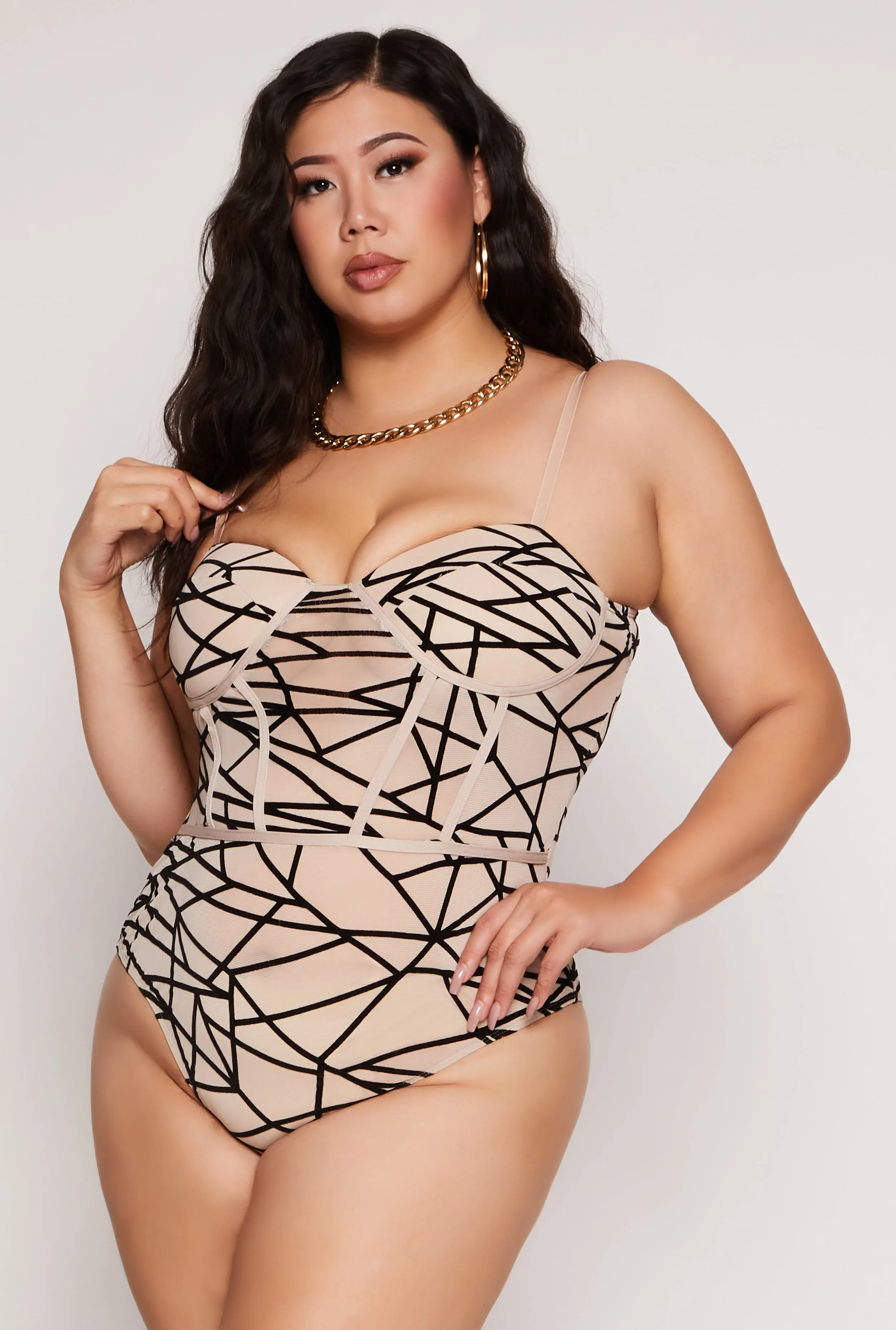 Plus Size Velvet Burnout Patterned Bustier Bodysuit sold by Rainbow