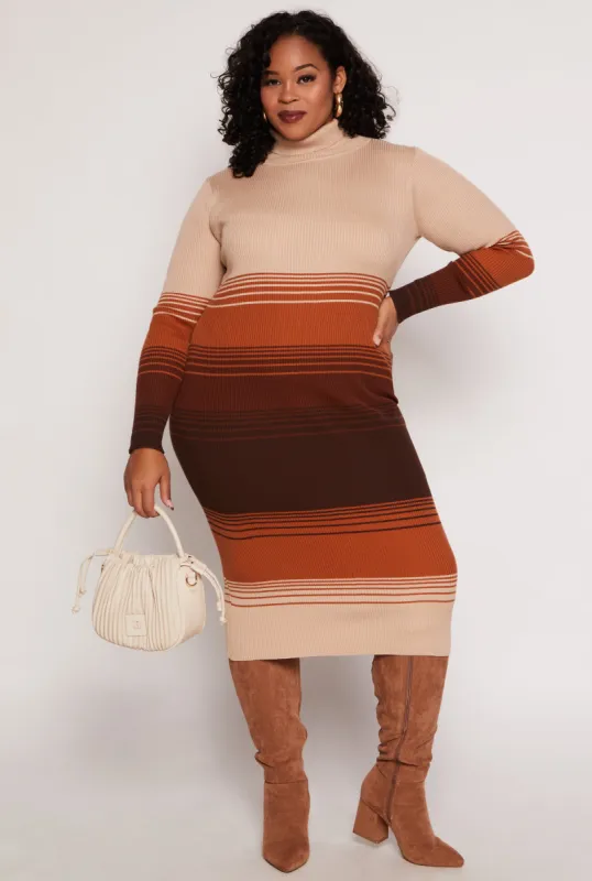 Plus Size Almost Famous Color Blocked Striped Sweater Dress sold by Rainbow