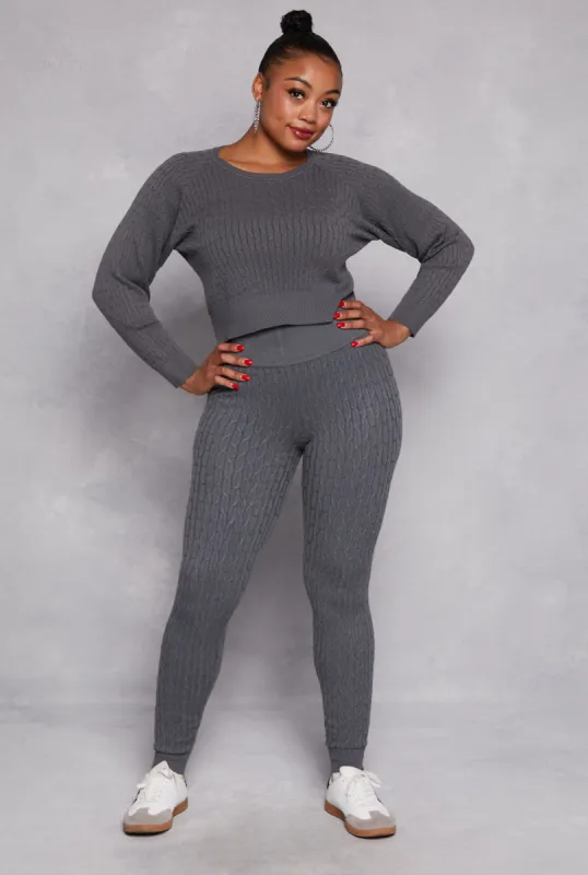 Plus Size Cable Knit Wide Waist Leggings sold by Rainbow