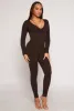 Ribbed Knit Notch Neck Long Sleeve Catsuit sold by Rainbow