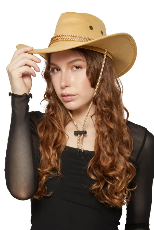 Faux Suede Chin Strap Cowboy Hat sold by Rainbow