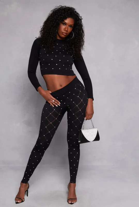 Laser Cut Detail Rhinestone Seamless Leggings sold by Rainbow