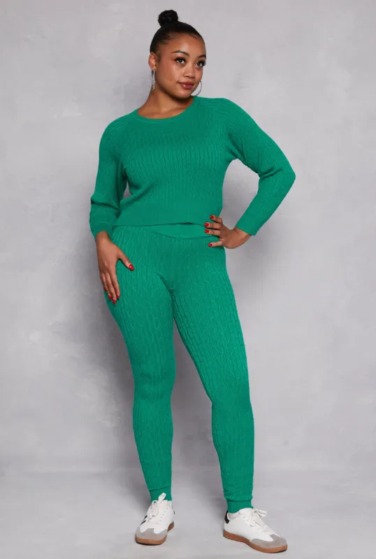 Plus Size Cable Knit Wide Waist Leggings sold by Rainbow